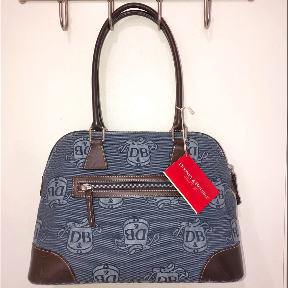 Dooney and Bourke blue domed satchel with brown leather